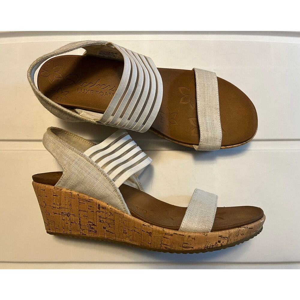 Skechers Luxe Foam Beverlee Smitten Wedge Sandals 38537 Women's Sz 10 Off White